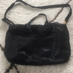 Black Leather Clare V Messenger Bag.